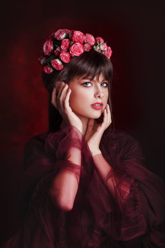 арт, фешн, мода, творчество, красивая девушка, красное, прическа, сказочный, *** фото превью