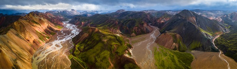 iceland, panoramic, aerial, landscape Landmannalaugar park, Iceland фото превью