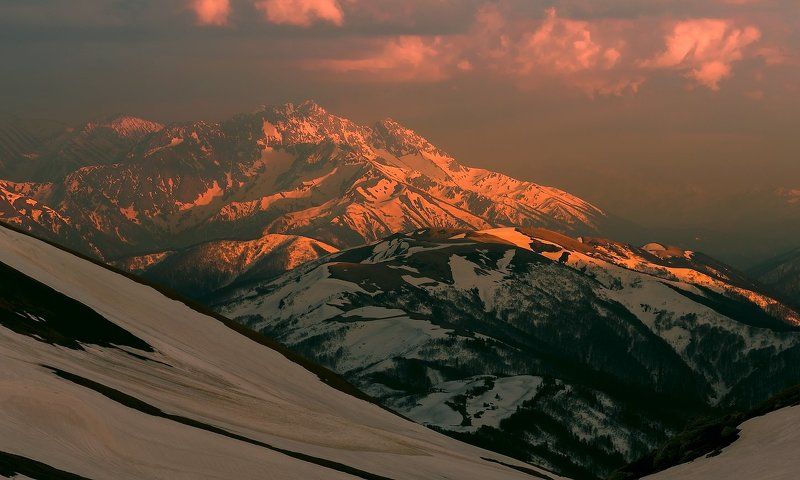 горы, кавказ, лаго-наки , перевал, фишт,оштен, закат НА ЗАКАТЕ  ДНЯ фото превью