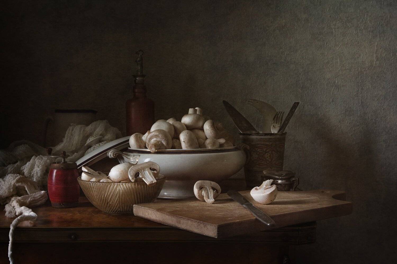 натюрморт, фарфор, грибы, шампиньоны, Анна Петина