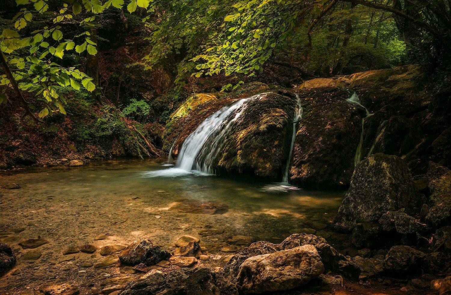 крым, водопад, лес, река, пейзаж, лето, вода, деревья, россия,  хапхал, ущелье, улу-узень, Владимир Яковлев