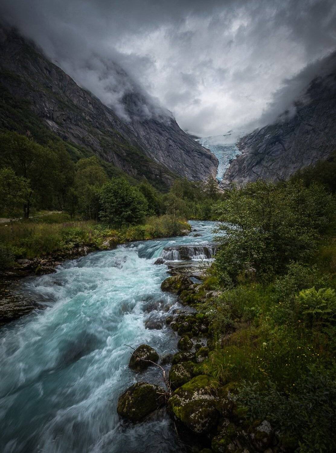 glacier,stream,river,norway,norwegian,briksdalsbreen,national park, scandinavia,scandinavian,water,flow,cloudy,summer, Adrian Szatewicz