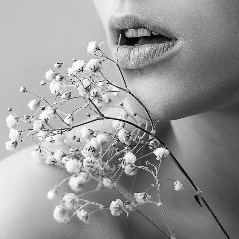 portrait, beauty, girl, lips, flower, gypsiphila Gypsophila фото превью