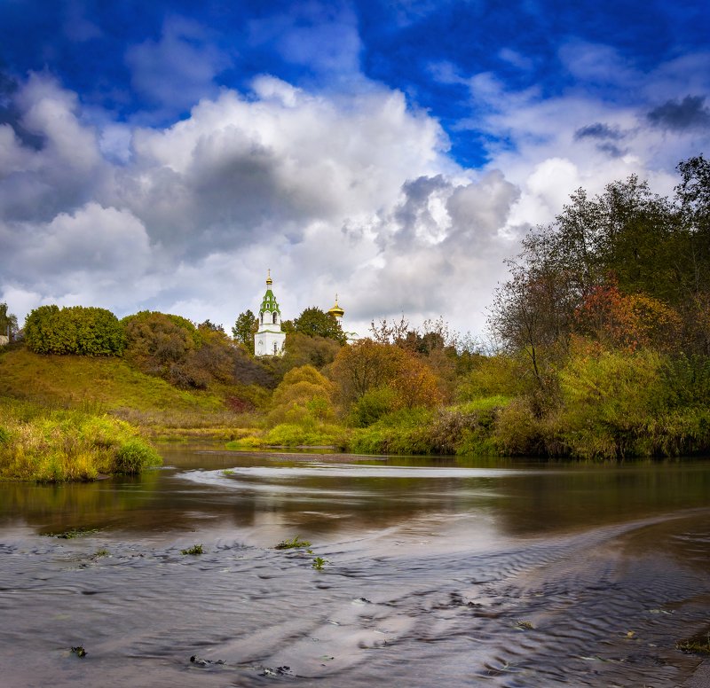 природа,пейзаж,храм,река,бужарово,подмосковье Осенний мотив фото превью