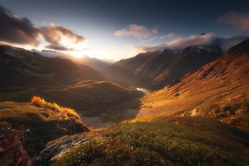 закат, горы, озеро, кавказ, пейзаж, кавказский заповедник, кардывач Жемчужина Кавказа фото превью