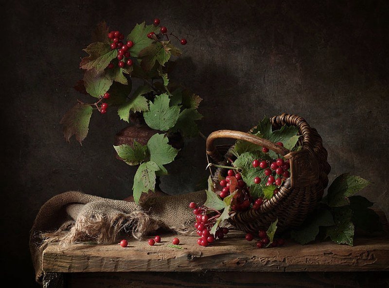 калина, натюрморт, корзинка, ягоды, осень Ягода калина фото превью
