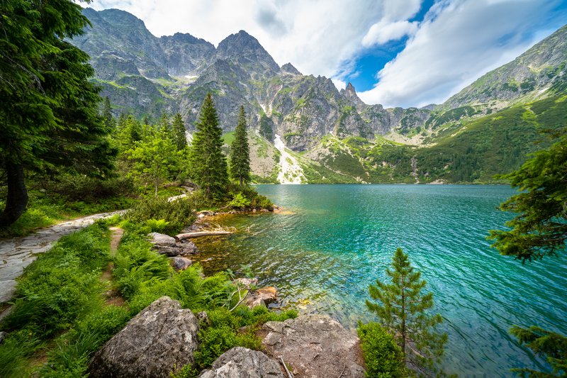 chmury, poranek światło, góry, odbicie, tatrzański park narodowy, krajobraz, przyroda, tatry, woda, skały, mięgusze, mnich, morskie oko, mountains, landscapes, lake, Morskie Oko фото превью
