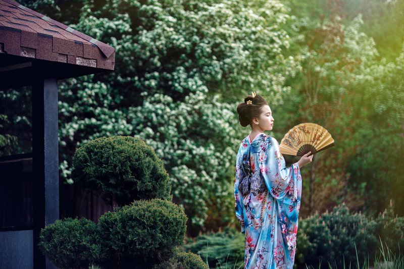 япония, девушка с веером Зарисовки на японскую тему фото превью