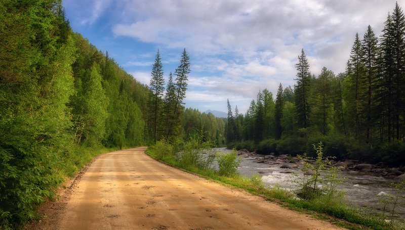 лето, река, дорога, горы, саяны ПУТЬ К ВЕРШИНАМ фото превью