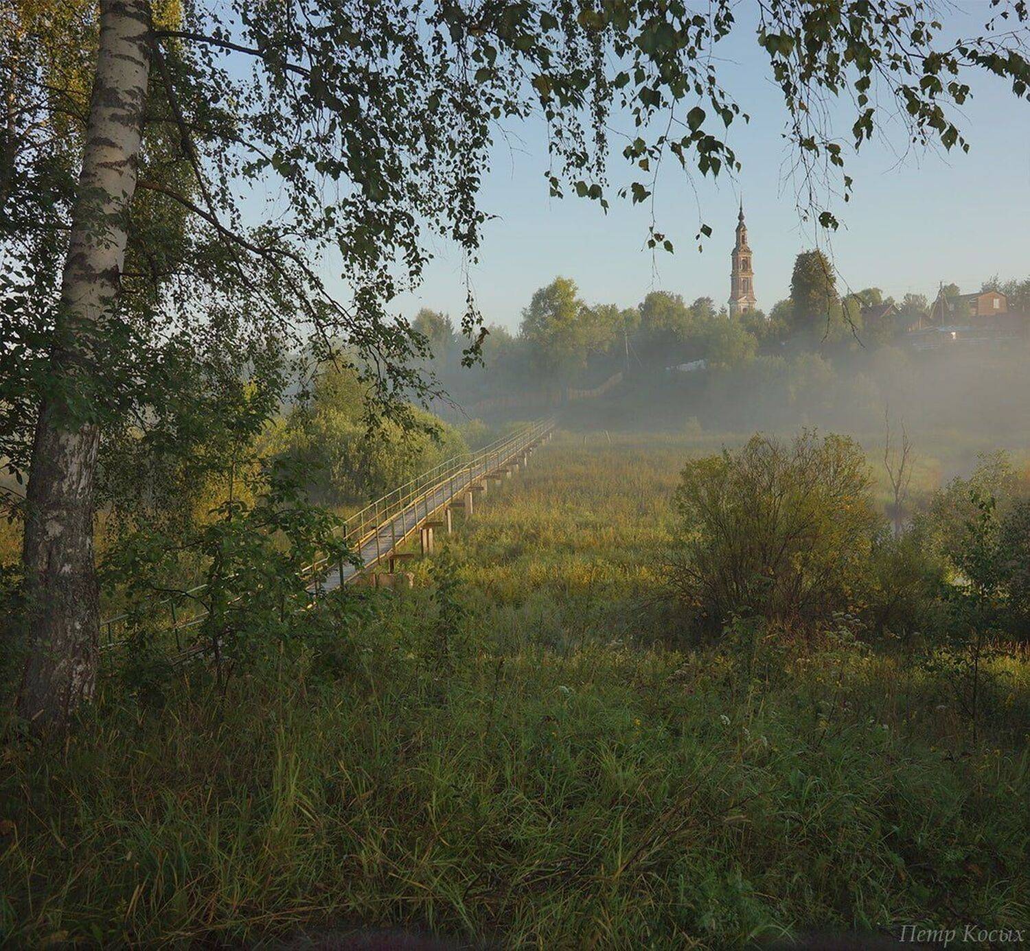 пейзаж, рассвет, деревня, Петр Косых