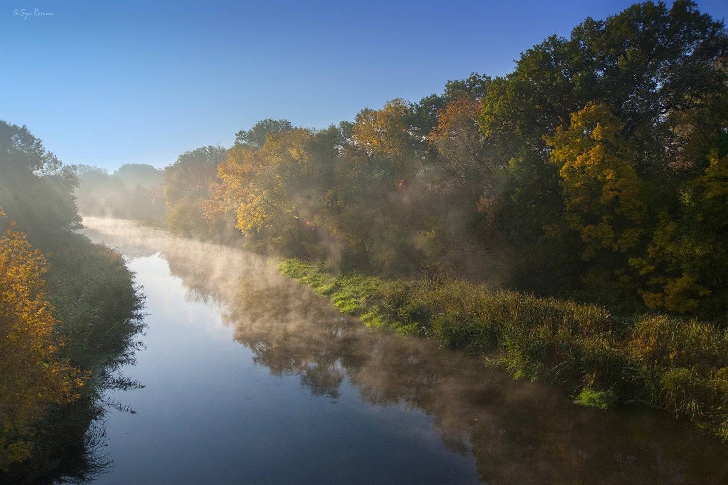 осень,утро,пейзаж,лес,река,туман,берег, Roma  Chitinskiy