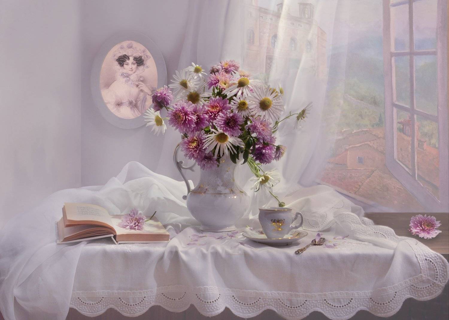 still life, натюрморт,цветы, хризантемы, фото натюрморт, стихи, октябрь, осень,  книга,  акварельный портрет, Колова Валентина