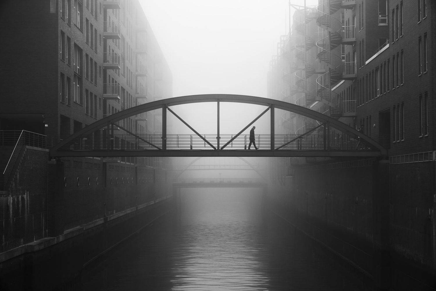 bridge, fog, fleet, water, people, street, urban, Alexander Sch&ouml;nberg