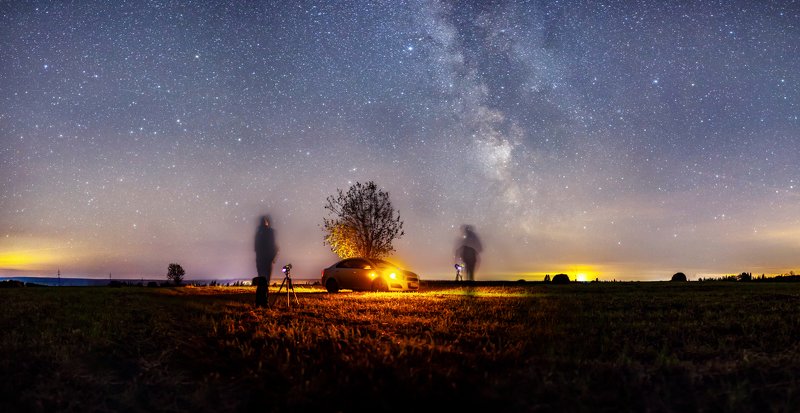 звезды, млечный путь, ночь, астрофото, тюки, автомабиль д. Валюшино фото превью