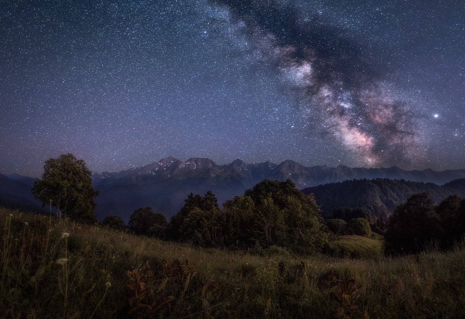 Сочи, горы, Красная Поляна, пейзаж, лето, ночь, звездная ночь, Млечный путь, Сергей Шабанов