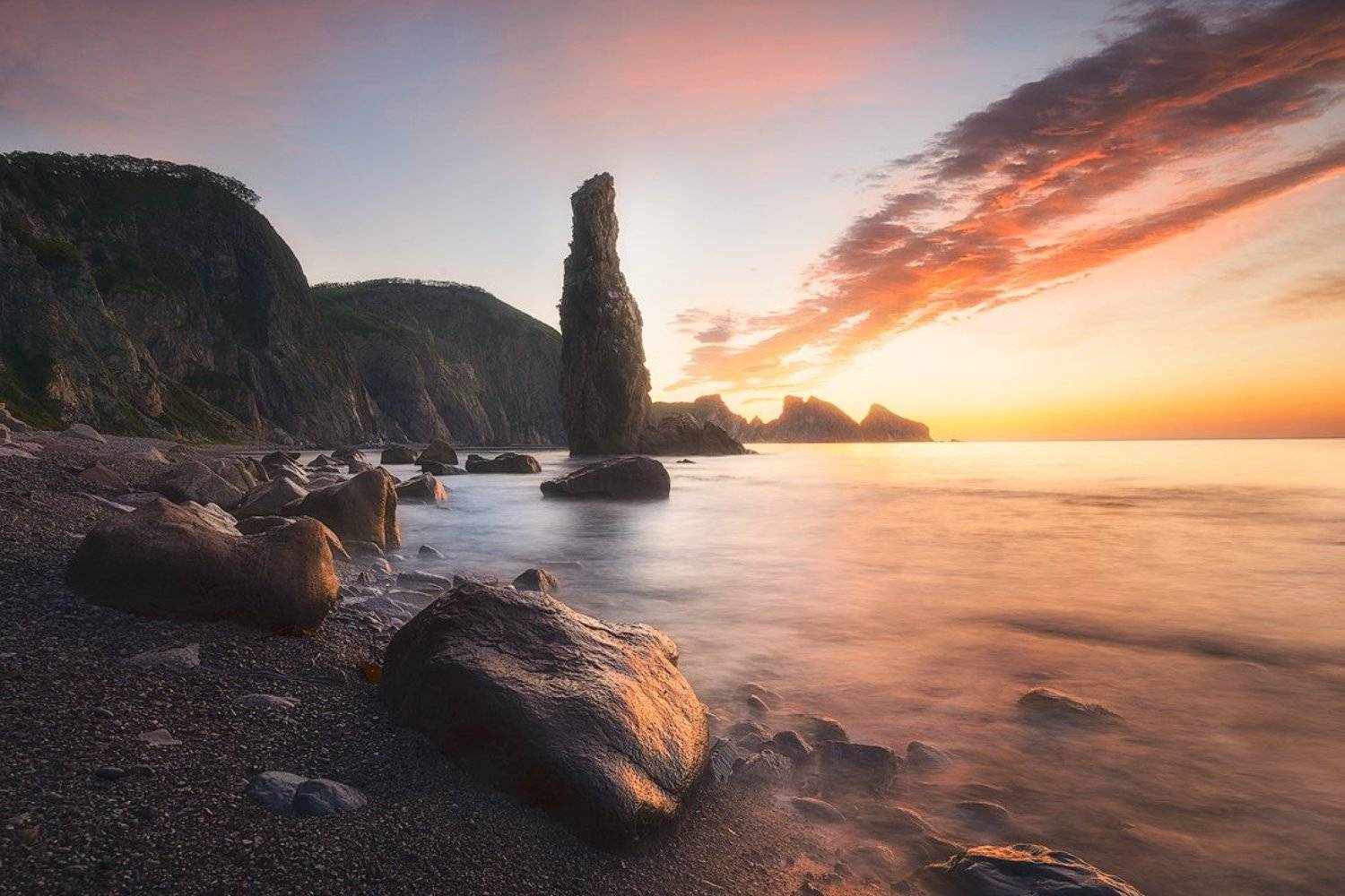 рассвет краски свет море кекур камни волны пейзаж утро морской пейзаж россия  фото мыс 4х скал, Дмитрий Подкопаев