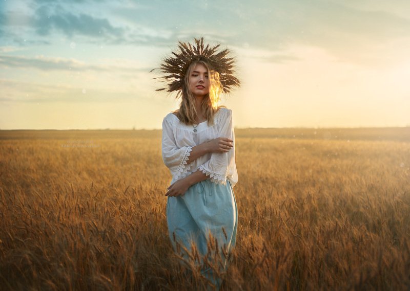 девушка, сказка, лето, волшебство, фото, арт, портрет , поле, пшеница, колос Солнце фото превью