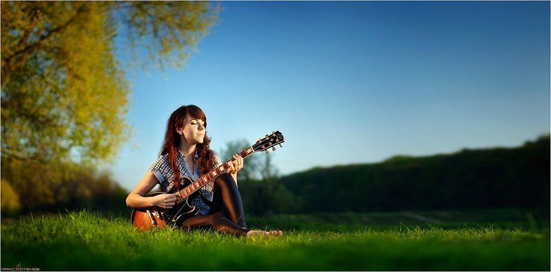 девушка, весна, гитара  фото превью
