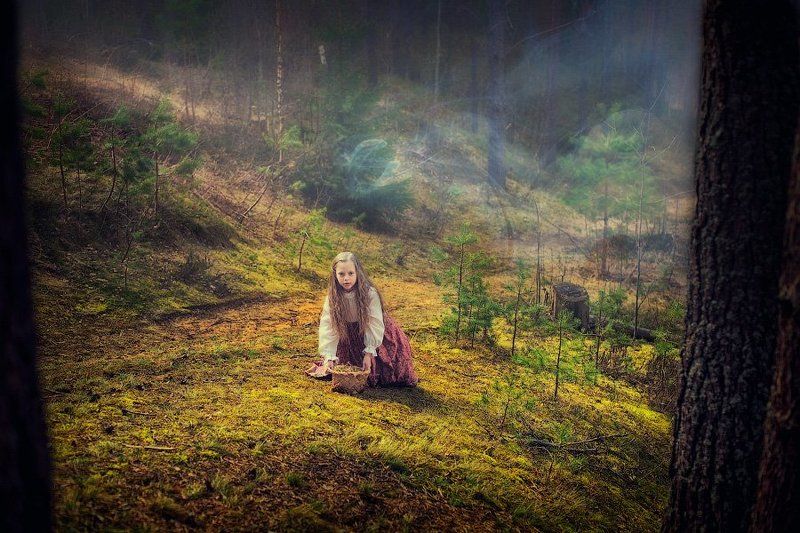 девочка, сказка, лес, колдовство, туман, загадка, чаща, поляна, dyadyavasya Одна в заколдованном страшном лесу фото превью