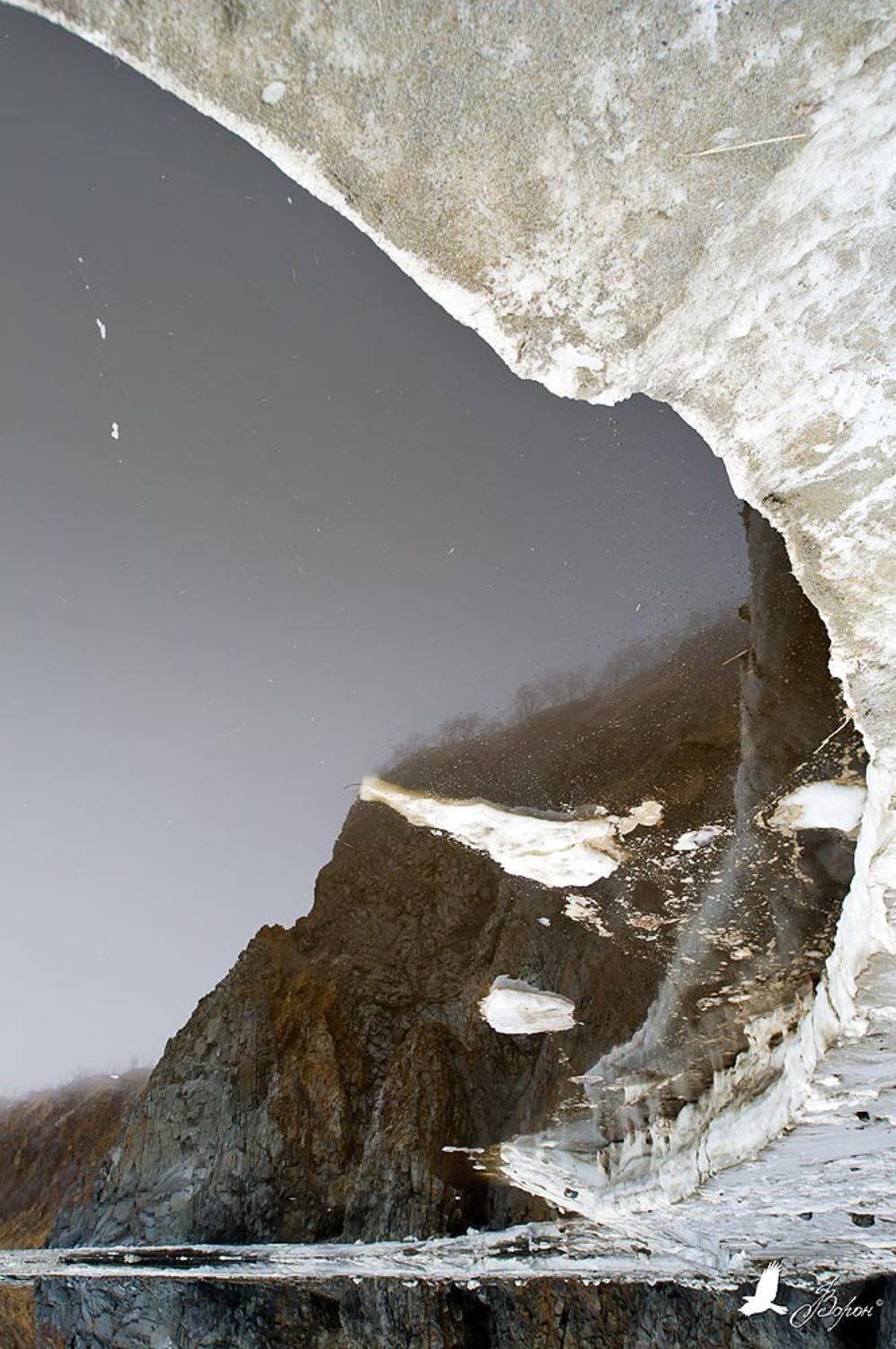 море, берег, прилив, лед, весна, скала, состояние души, Ворон