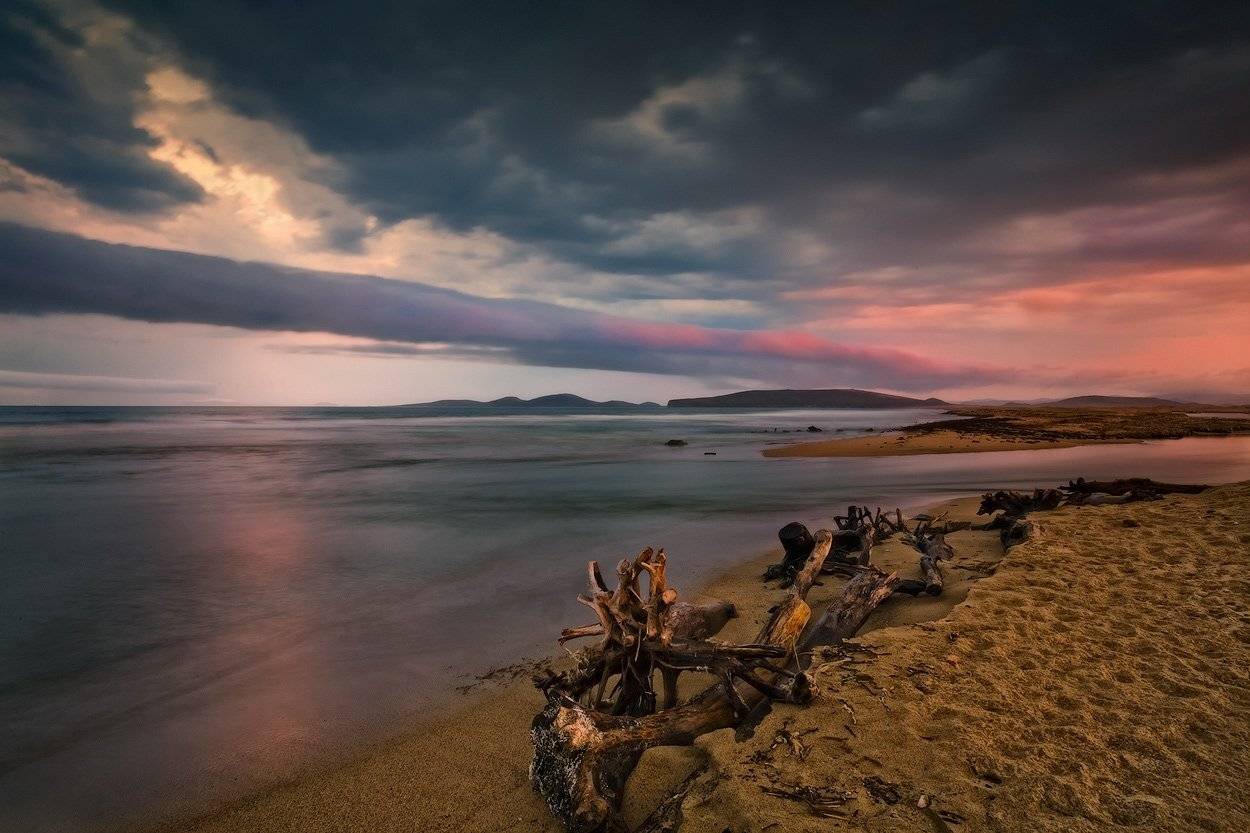 вечер, море, песок, тучи, небо, Андрей Кровлин