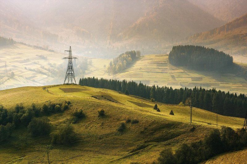 Пейзаж с ЛЭП фото превью