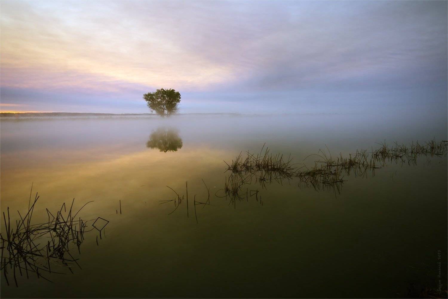 утро, туман, река, небо, пейзаж, природа, Будин Николай