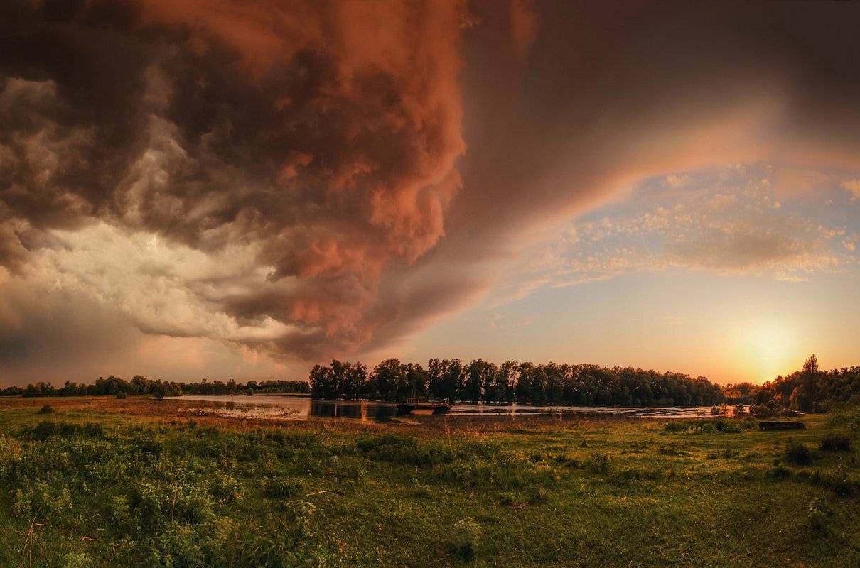украина, черниговская, село, дробышево, закат, буря, тучи, река, паром, Александр