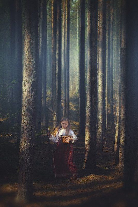 лес, девочка, история, сказка, дерево, корзинка, ягоды, посох, одежда, русская, dyadyavasya По ягоды фото превью