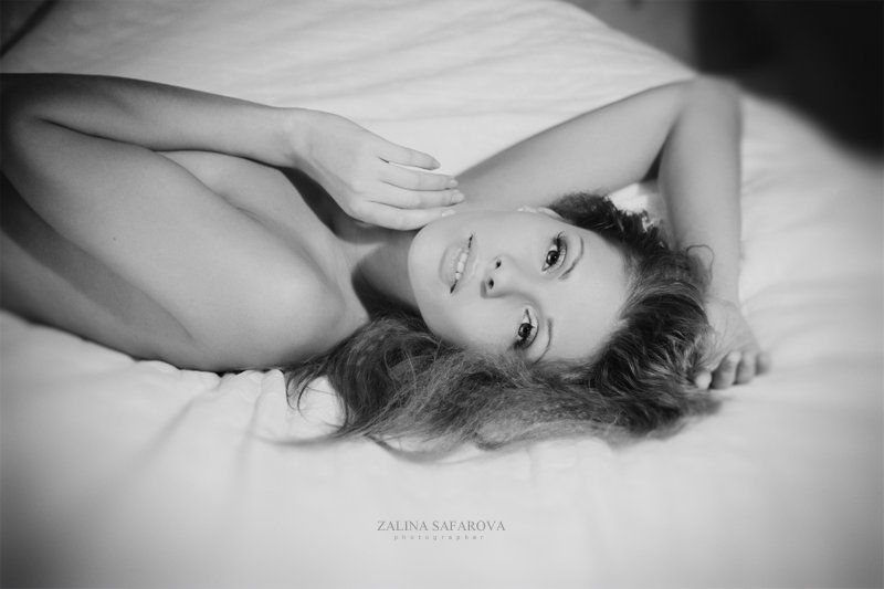 девушка, портрет, черно-белое, ню  фото превью