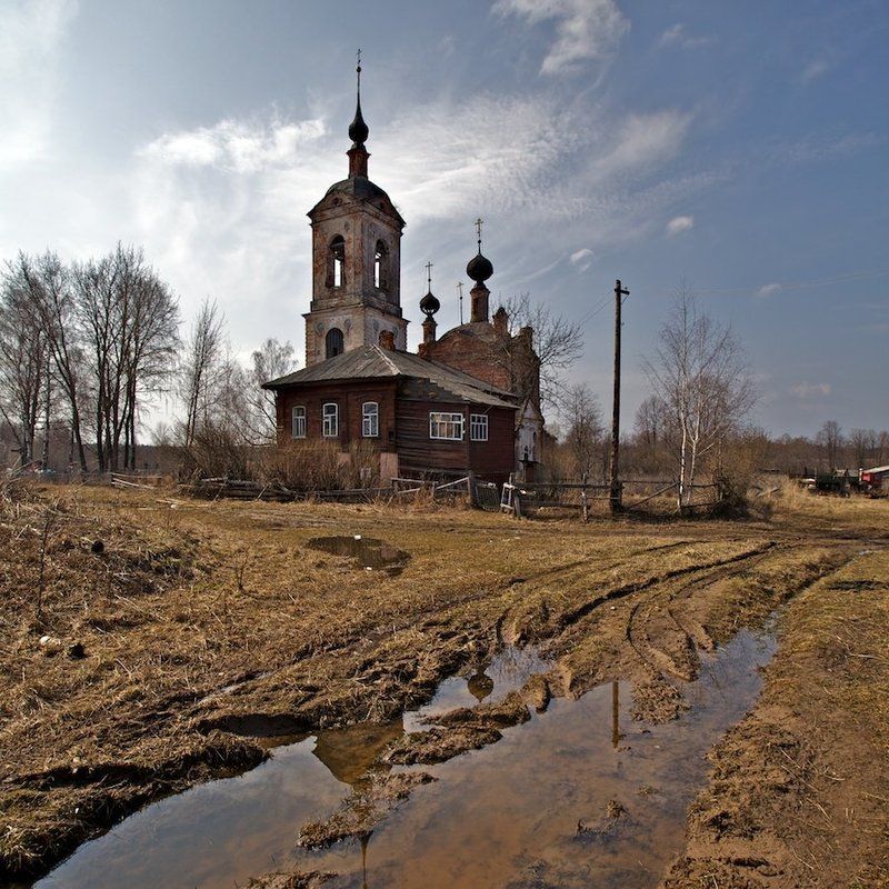 село, храм, весна Сельская-апрельская. фото превью