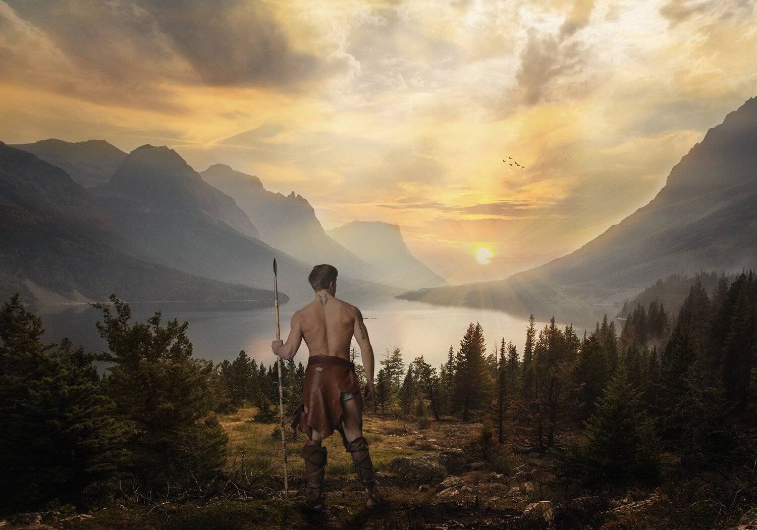 воин, горы, залив, облака, Sergii Vidov