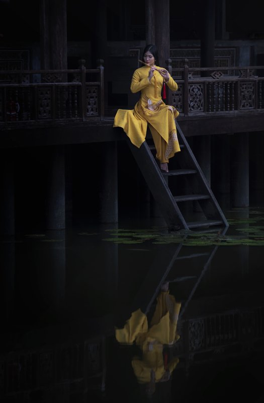 bamboo flute, girl, ancient pavillion Flute фото превью