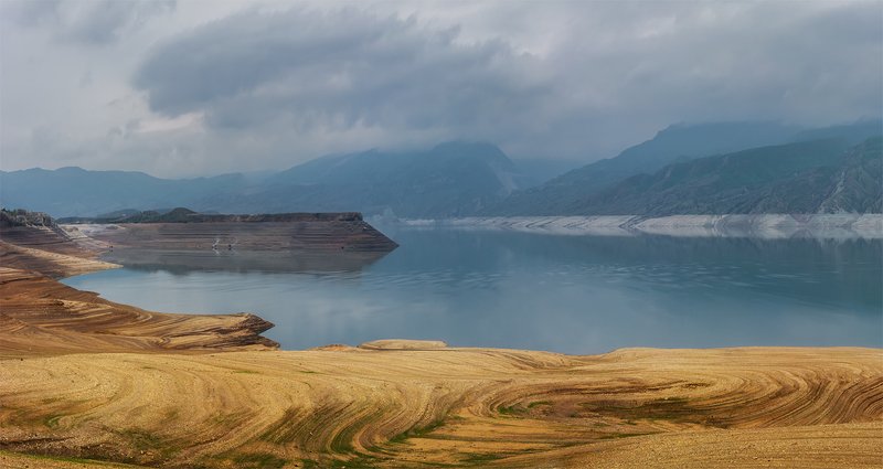 природа, пейзаж, горы, кавказ, природа россии, дикая природа, водохранилище, панорама, облака, вечер, весна, Чиркейское водохранилище фото превью