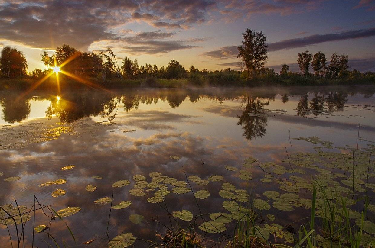 рассвет, утро, свет, вода, озеро, облака, солнце, лучи, Валерий Чичкин