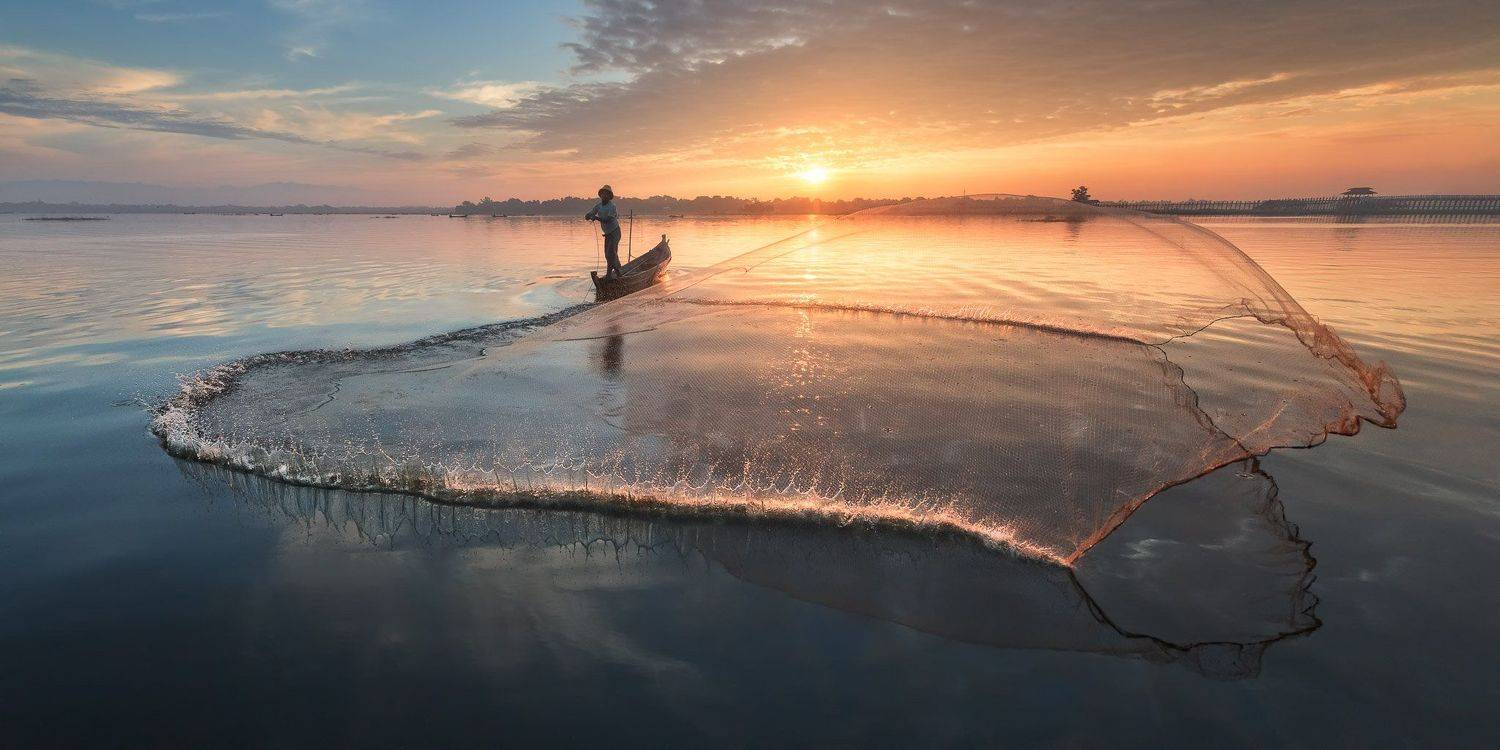 amarapura, asia, asian, balance, birma, blue, boat, burma, burmese, catch, countryside, culture, dawn, early, fish, fisherman, fishing, freshwater, kayak, labor, lake, landscape, life, man, mandalay, morning, myanmar, nature, net, outdoor, paddle, reflect, Andrey Omelyanchuk