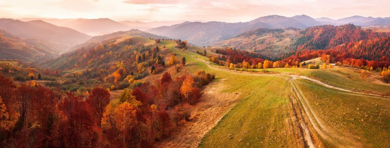 вечер, горы, дронофото, закарпатье, закат, карпаты, октябрь, осень, украина Вечером на перевале фото превью