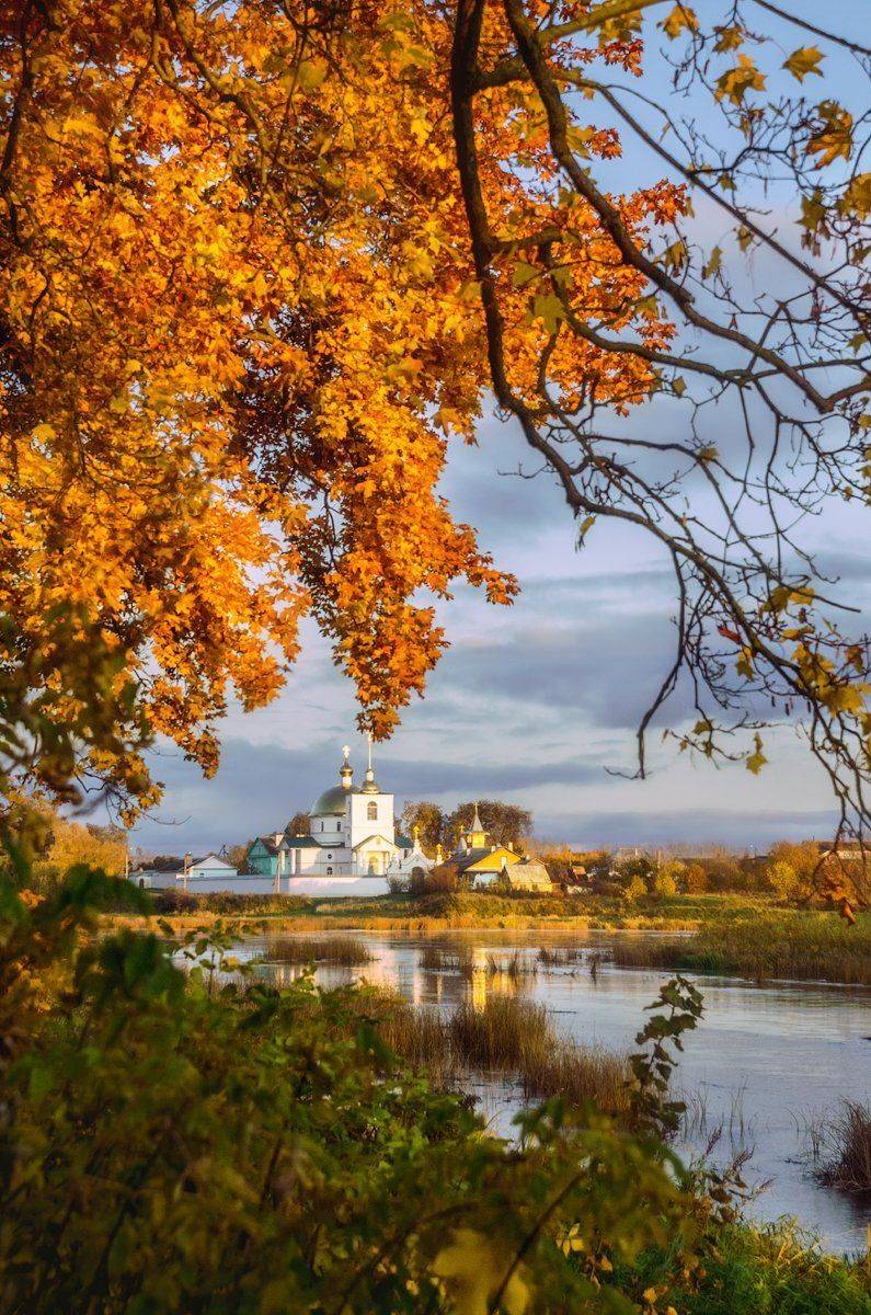псковская, остров, монастырь, листва, закат, Майя Афзаал