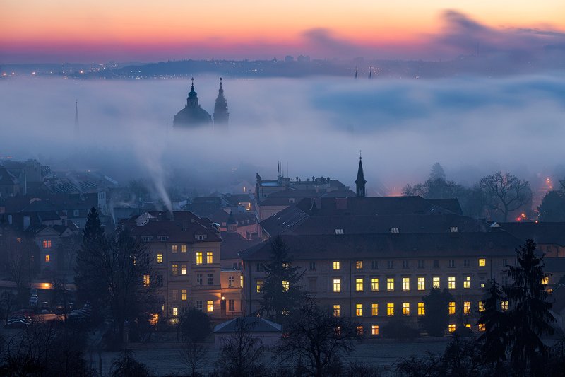 Prague, Praha, Praga, mist, fog, morning, sunrise, winter Prague Mist Ocean фото превью