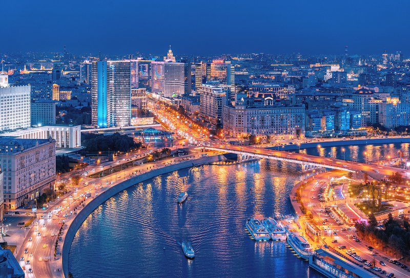 сумерки, москва, арбат, архитектура, город, столица, дорога, перпектива, река Московские сумерки фото превью