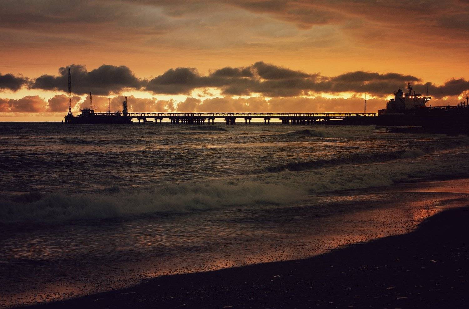 вода, закат, корабль, море, небо, солнце, Vladimir Kedrov