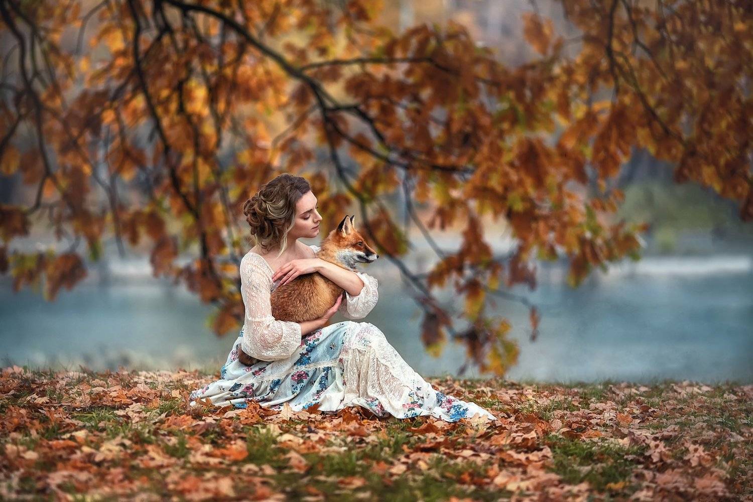 Лиса, девушка, осень, Бармина Анастасия