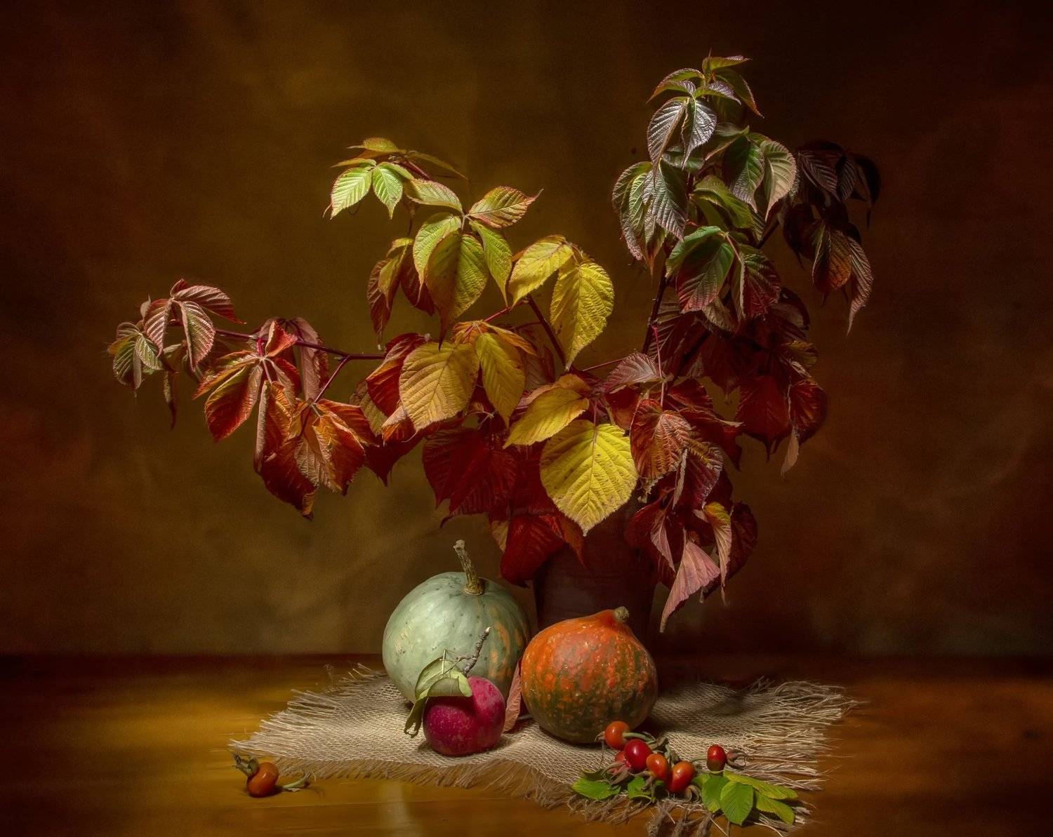 натюрморт, листья, осень, ежевика, тыква, Татьяна Феденкова