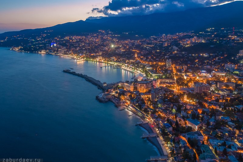 россия, крым, лето, осень, вечер, закат, ялта, море, дрон Ялта фото превью