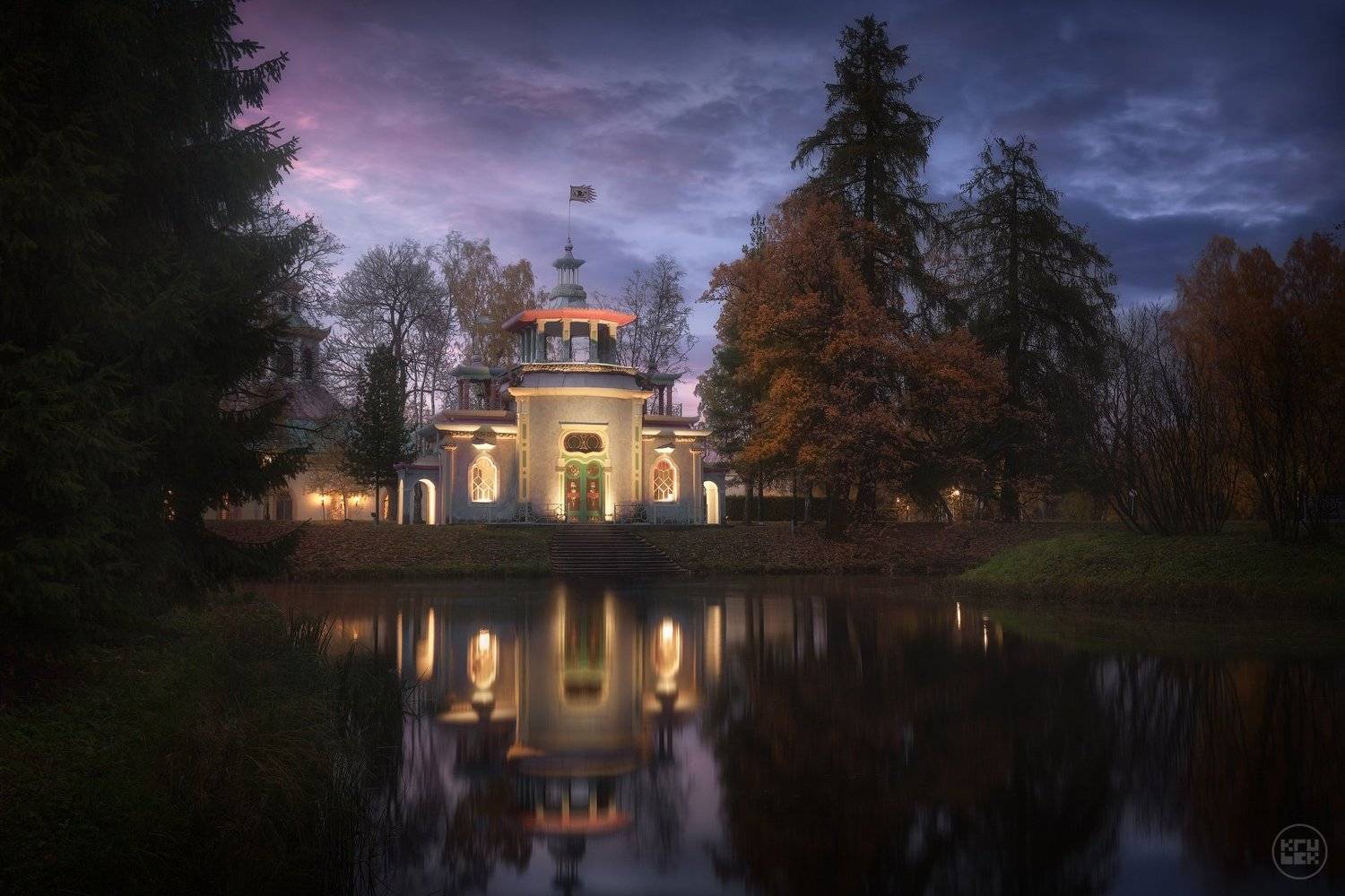 пушкин, осень, вечер, подсветка, екатерининский парк, KrubeK