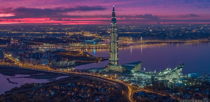 россия, петербург, санкт-петербург, город, архитектура, осень, утро, рассвет, дрон Лахта Центр фото превью