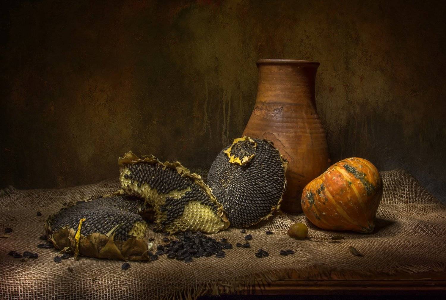 натюрморт, подсолнух, тыква, Татьяна Феденкова