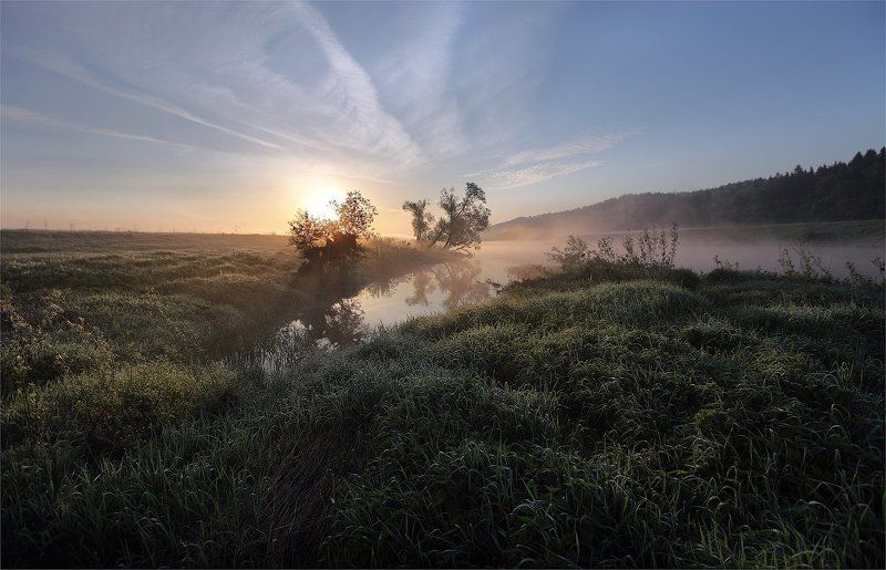 утро, туман, река, рассвет утро на реке фото превью