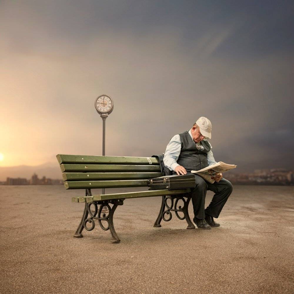 autumn, sky, flowers, city, nature, sun, light, clouds, rain, tree, leaf, bench, man, alone, green, magazine, clock, wet, balance, news paper, Caras Ionut