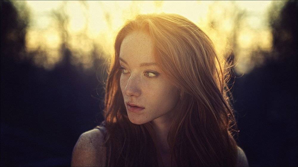 sun, blue, yellow, girl, portrait, bokeh, freckles, Danila Lopatkin